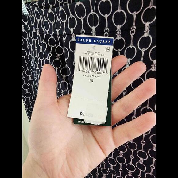 Ralph Lauren Navy Chain Link Print Pants Size 10 - Picture 4 of 6